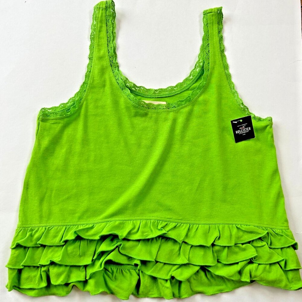 Hollister Women's Blouse Ruffles Sleeveless Green Tank Top NWT